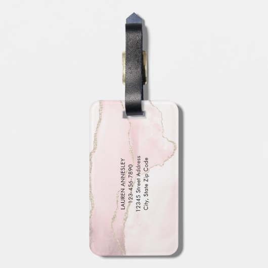 Blush Roze faux Marble Agate - Aangepast Bagagelabel (Achterkant verticaal)