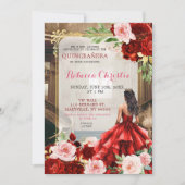 Blush Roze Felrood Bloemachtig Quinceañera Kaart (Voorkant)