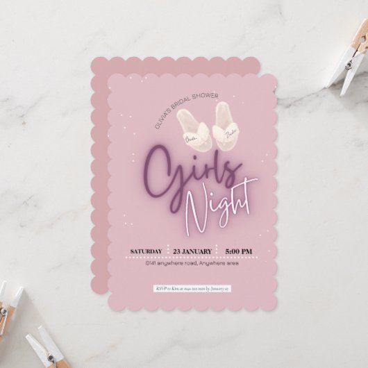 Blush roze, film nacht vrijgezellenfeest kaart (Voorkant / Achterkant in situ)