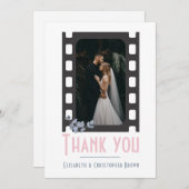 Blush roze film voegt foto's toe als bruiloft bedankkaart (Voorkant / Achterkant)