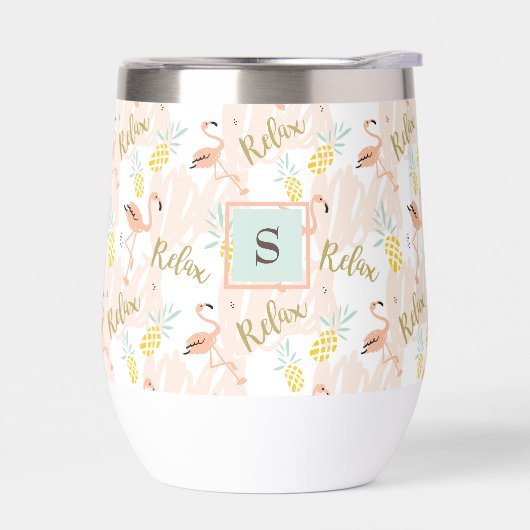 Blush Roze Flamingo Ananas Monogram Initiaal (Links)