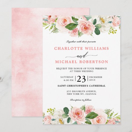 Blush roze flessen Moderne botanische bruiloft Kaart (Voorkant / Achterkant)