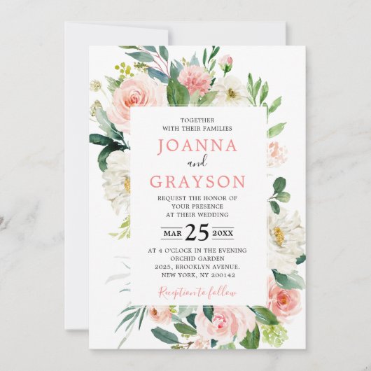 Blush roze flessen Moderne botanische bruiloft Kaart (Voorkant)