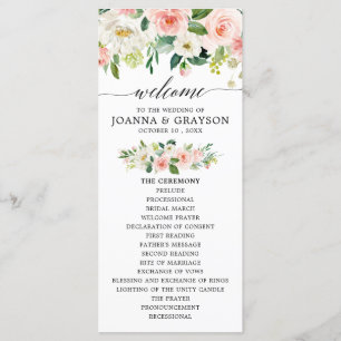 Blush roze flessen Moderne botanische bruiloft Programmakaart