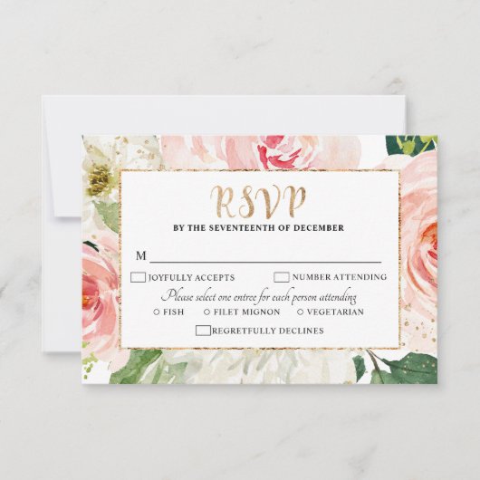 Blush roze flessen Moderne botanische bruiloft RSVP Kaartje (Voorkant)