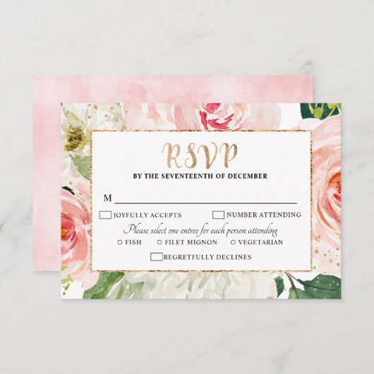 Blush roze flessen Moderne botanische bruiloft RSVP Kaartje (Voorkant / Achterkant)