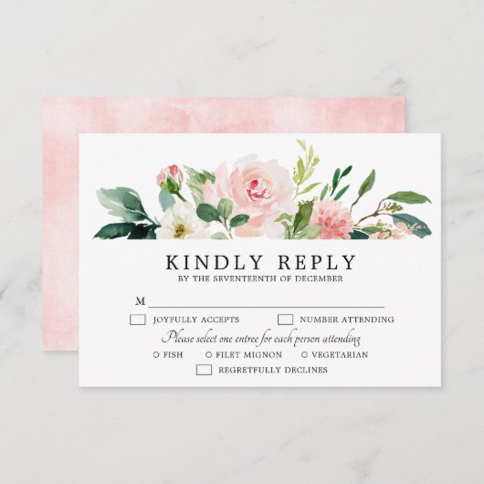 Blush roze flessen Moderne botanische bruiloft RSVP Kaartje (Voorkant / Achterkant)