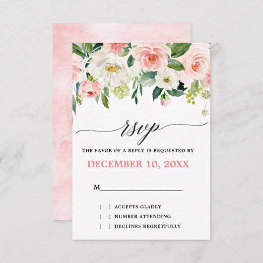 Blush roze flessen Moderne botanische bruiloft RSVP Kaartje (Voorkant / Achterkant)
