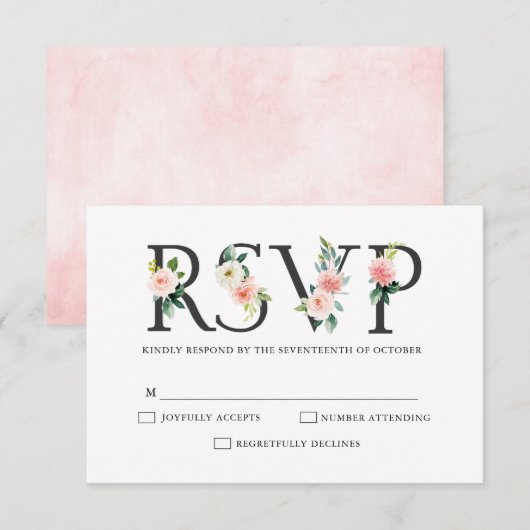 Blush roze flessen Moderne botanische bruiloft RSVP Kaartje (Voorkant / Achterkant)