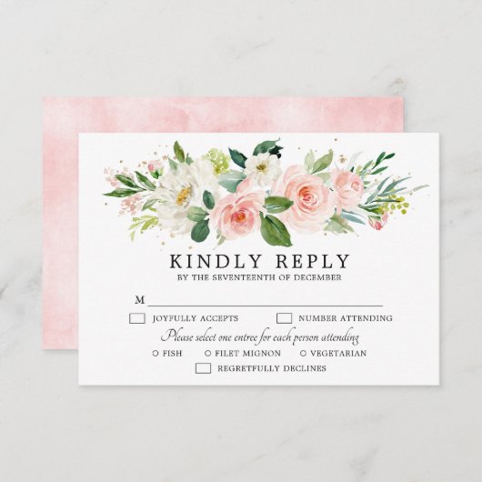 Blush roze flessen Moderne botanische bruiloft RSVP Kaartje (Voorkant / Achterkant)