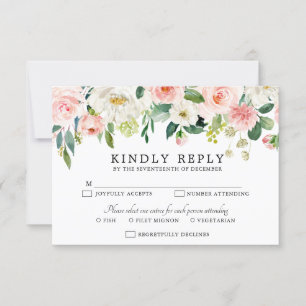 Blush roze flessen Moderne botanische bruiloft RSVP Kaartje