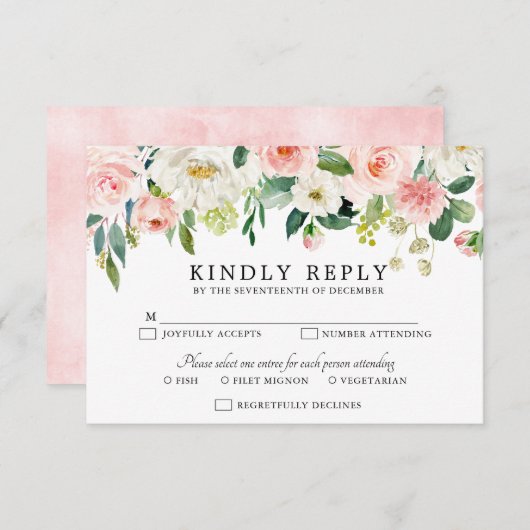 Blush roze flessen Moderne botanische bruiloft RSVP Kaartje (Voorkant / Achterkant)