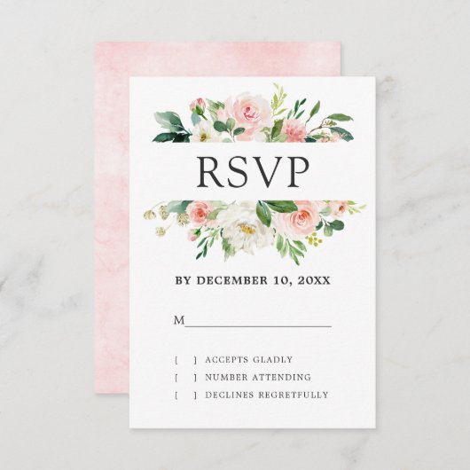 Blush roze flessen Moderne botanische bruiloft RSVP Kaartje (Voorkant / Achterkant)