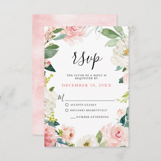 Blush roze flessen Moderne botanische bruiloft RSVP Kaartje (Voorkant / Achterkant)