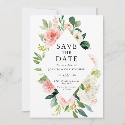 Blush roze flessen Moderne botanische bruiloft Save The Date (Voorkant)