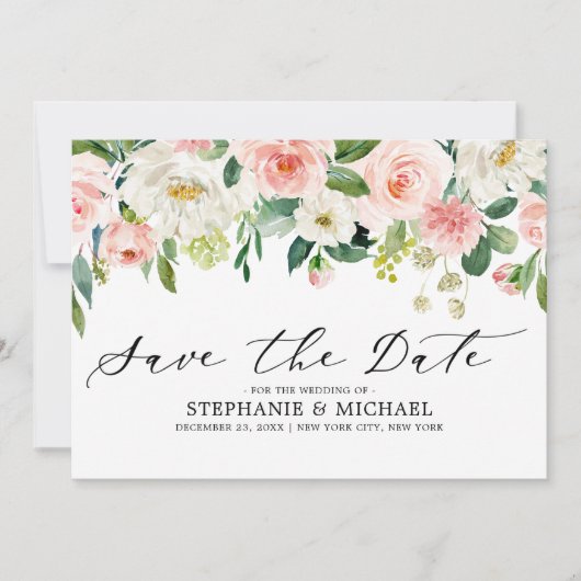 Blush roze flessen Moderne botanische bruiloft Save The Date (Voorkant)