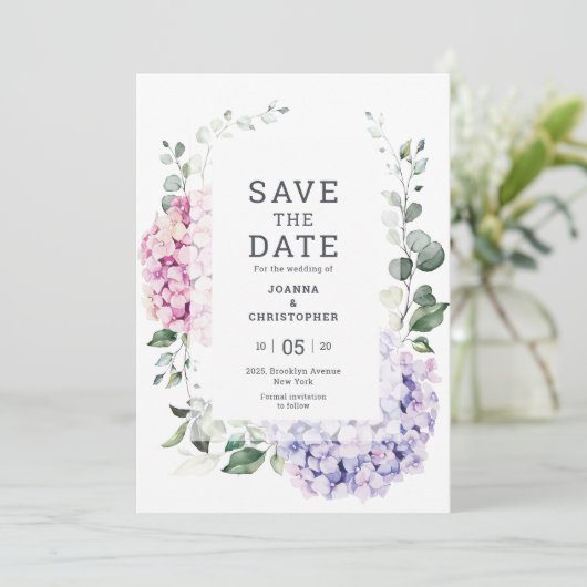 Blush roze flessen Moderne botanische bruiloft Save The Date (Staand voorkant)
