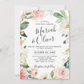 Blush roze flessen Moderne botanische Lijst bruilo Kaart (Voorkant)