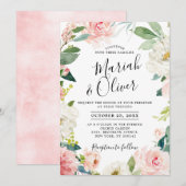 Blush roze flessen Moderne botanische Lijst bruilo Kaart (Voorkant / Achterkant)