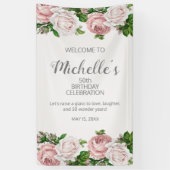 Blush Roze  Flora 50ste Verjaardag Welkom Spandoek (Verticaal)