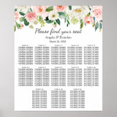 Blush roze Floral 13 Tables Wedding Seating Chart Poster (Voorkant)