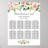 Blush roze Floral 8 Tables Wedding Seding Chart Poster (Voorkant)