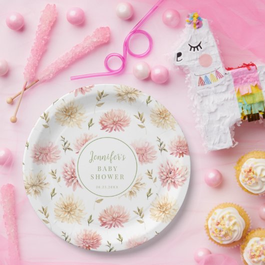 Blush roze floral baby in bloei douchepapier bord (Feest)