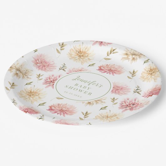 Blush roze floral baby in bloei douchepapier bord (Gekanteld)