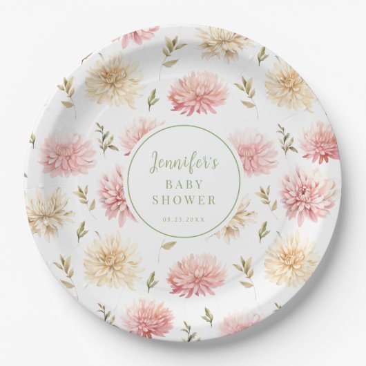 Blush roze floral baby in bloei douchepapier bord (Voorkant)