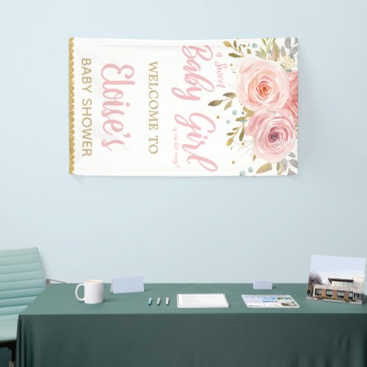 Blush Roze Floral Baby shower Backdrop Welkom Spandoek (Beurs)