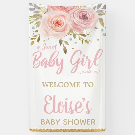 Blush Roze Floral Baby shower Backdrop Welkom Spandoek (Verticaal)