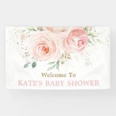 Blush Roze Floral Baby shower Backdrop Welkom Spandoek (Horizontaal)