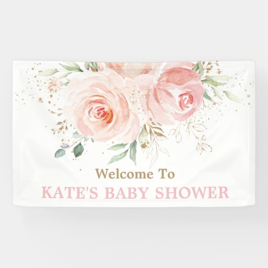 Blush Roze Floral Baby shower Backdrop Welkom Spandoek (Horizontaal)