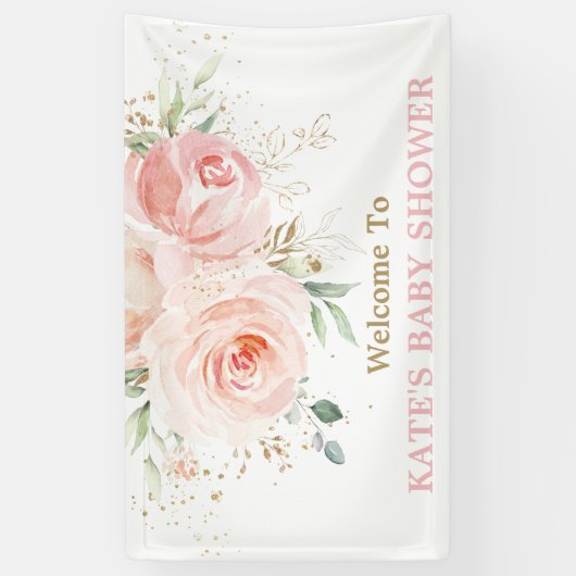 Blush Roze Floral Baby shower Backdrop Welkom Spandoek (Verticaal)