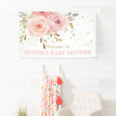 Blush Roze Floral Baby shower Backdrop Welkom Spandoek (Insitu)