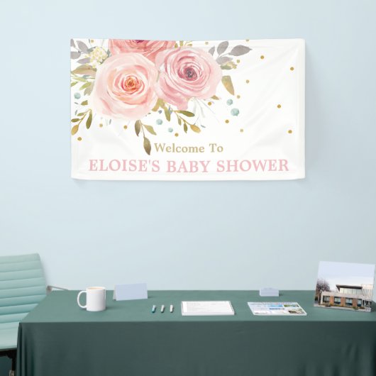 Blush Roze Floral Baby shower Backdrop Welkom Spandoek (Beurs)