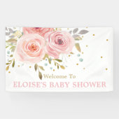 Blush Roze Floral Baby shower Backdrop Welkom Spandoek (Horizontaal)