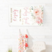Blush Roze Floral Baby shower Backdrop Welkom Spandoek (Insitu)