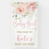 Blush Roze Floral Baby shower Backdrop Welkom Spandoek (Verticaal)