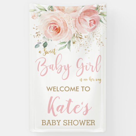 Blush Roze Floral Baby shower Backdrop Welkom Spandoek (Verticaal)