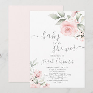 Blush roze Floral Baby shower Girl Invitation Kaart