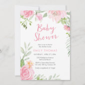 Blush roze floral Baby shower Invitation Kaart (Voorkant)