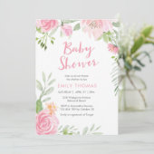 Blush roze floral Baby shower Invitation Kaart (Staand voorkant)