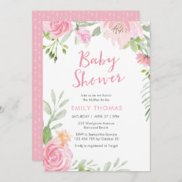 Blush roze floral Baby shower Invitation Kaart