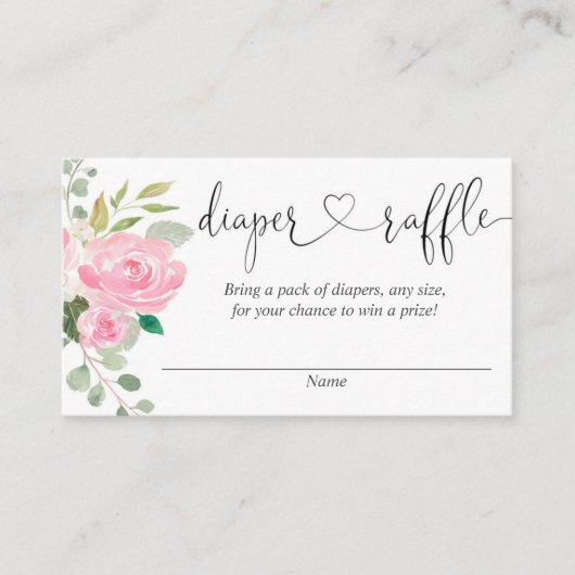 Blush roze floral baby shower luier loterijkaarten informatiekaartje (Voorkant)