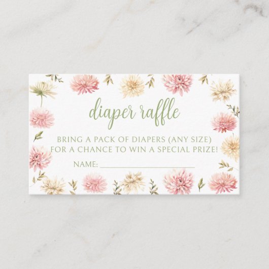 Blush roze floral baby shower luier loterijkaarten informatiekaartje (Voorkant)