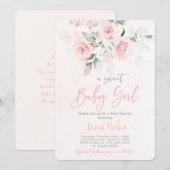 Blush roze floral baby shower meisje kaart (Voorkant / Achterkant)