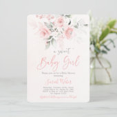 Blush roze floral baby shower meisje kaart (Staand voorkant)