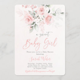 Blush roze floral baby shower meisje kaart