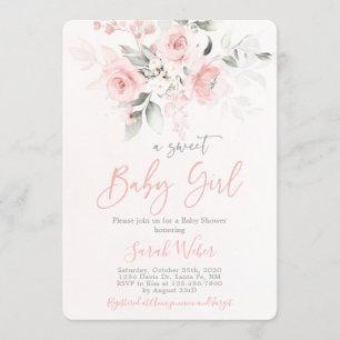 Blush roze floral baby shower meisje kaart